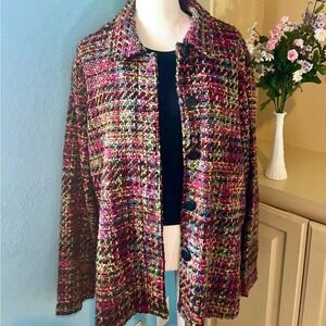 Vintage Tweed Textured Womens L/XL Colorful Jacket‎ Buttons Artsy Academia Twee